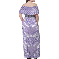 Lilac Mermaid Puakenikeni Maile Lei Family Matching Off Shoulder Maxi Dress and Hawaiian Shirt