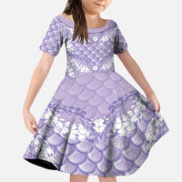 Lilac Mermaid Puakenikeni Maile Lei Family Matching Short Sleeve Bodycon Dress and Hawaiian Shirt
