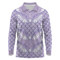 Lilac Mermaid Puakenikeni Maile Lei Long Sleeve Polo Shirt
