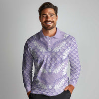 Lilac Mermaid Puakenikeni Maile Lei Long Sleeve Polo Shirt