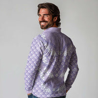 Lilac Mermaid Puakenikeni Maile Lei Long Sleeve Polo Shirt