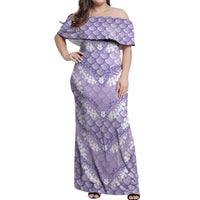 Lilac Mermaid Puakenikeni Maile Lei Off Shoulder Maxi Dress