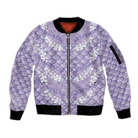 Lilac Mermaid Puakenikeni Maile Lei Sleeve Zip Bomber Jacket