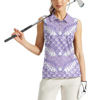 Lilac Mermaid Puakenikeni Maile Lei Women Sleeveless Polo Shirt