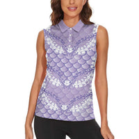 Lilac Mermaid Puakenikeni Maile Lei Women Sleeveless Polo Shirt