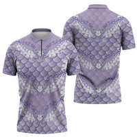 Lilac Mermaid Puakenikeni Maile Lei Zipper Polo Shirt