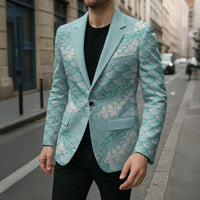 Light Turquoise Mermaid Puakenikeni Maile Lei Blazer