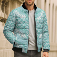 Light Turquoise Mermaid Puakenikeni Maile Lei Bomber Puffer Jacket