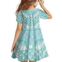 Light Turquoise Mermaid Puakenikeni Maile Lei Family Matching Mermaid Dress and Hawaiian Shirt