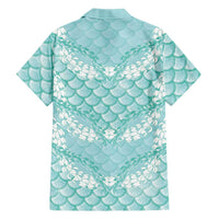 Light Turquoise Mermaid Puakenikeni Maile Lei Family Matching Mermaid Dress and Hawaiian Shirt
