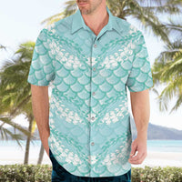 Light Turquoise Mermaid Puakenikeni Maile Lei Hawaiian Shirt