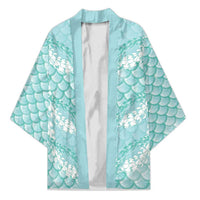 Light Turquoise Mermaid Puakenikeni Maile Lei Kimono