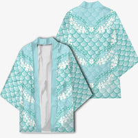 Light Turquoise Mermaid Puakenikeni Maile Lei Kimono