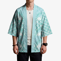 Light Turquoise Mermaid Puakenikeni Maile Lei Kimono