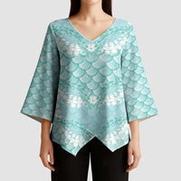 Light Turquoise Mermaid Puakenikeni Maile Lei Kimono Sleeve Blouse