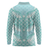 Light Turquoise Mermaid Puakenikeni Maile Lei Long Sleeve Polo Shirt