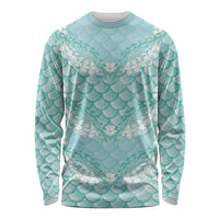 Light Turquoise Mermaid Puakenikeni Maile Lei Long Sleeve Shirt