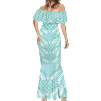 Light Turquoise Mermaid Puakenikeni Maile Lei Mermaid Dress