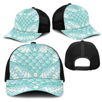 Light Turquoise Mermaid Puakenikeni Maile Lei Mesh Trucker Cap