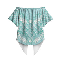 Light Turquoise Mermaid Puakenikeni Maile Lei Off Shoulder Wrap Waist Top LT01 - Polynesian Pride