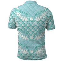 Light Turquoise Mermaid Puakenikeni Maile Lei Polo Shirt