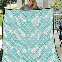 Light Turquoise Mermaid Puakenikeni Maile Lei Quilt