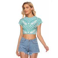 Light Turquoise Mermaid Puakenikeni Maile Lei Raglan Cropped T Shirt