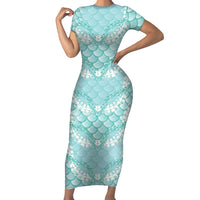 Light Turquoise Mermaid Puakenikeni Maile Lei Short Sleeve Bodycon Dress