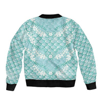 Light Turquoise Mermaid Puakenikeni Maile Lei Sleeve Zip Bomber Jacket