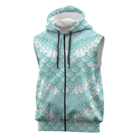 Light Turquoise Mermaid Puakenikeni Maile Lei Sleeveless Zip Hoodie