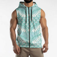 Light Turquoise Mermaid Puakenikeni Maile Lei Sleeveless Zip Hoodie