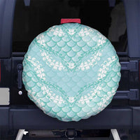 Light Turquoise Mermaid Puakenikeni Maile Lei Spare Tire Cover