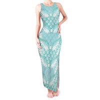 Light Turquoise Mermaid Puakenikeni Maile Lei Tank Maxi Dress