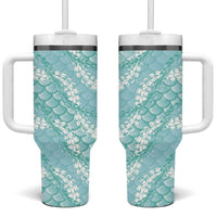 Light Turquoise Mermaid Puakenikeni Maile Lei Tumbler With Handle
