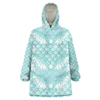 Light Turquoise Mermaid Puakenikeni Maile Lei Wearable Blanket Hoodie