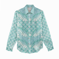 Light Turquoise Mermaid Puakenikeni Maile Lei Women Casual Shirt