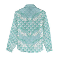 Light Turquoise Mermaid Puakenikeni Maile Lei Women Casual Shirt