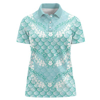 Light Turquoise Mermaid Puakenikeni Maile Lei Women Polo Shirt