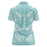 Light Turquoise Mermaid Puakenikeni Maile Lei Women Polo Shirt