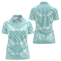 Light Turquoise Mermaid Puakenikeni Maile Lei Women Polo Shirt