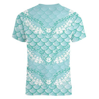 Light Turquoise Mermaid Puakenikeni Maile Lei Women V-Neck T-Shirt
