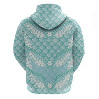 Light Turquoise Mermaid Puakenikeni Maile Lei Zip Hoodie