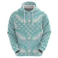 Light Turquoise Mermaid Puakenikeni Maile Lei Zip Hoodie