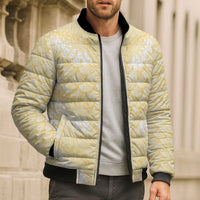 Pastel Yellow Mermaid Puakenikeni Maile Lei Bomber Puffer Jacket LT01 - Polynesian Pride