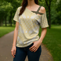 Pastel Yellow Mermaid Puakenikeni Maile Lei Cross Shoulder Shirt LT01 - Polynesian Pride