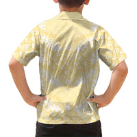 Pastel Yellow Mermaid Puakenikeni Maile Lei Family Matching Long Sleeve Bodycon Dress and Hawaiian Shirt LT01 - Polynesian Pride