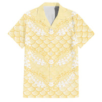 Pastel Yellow Mermaid Puakenikeni Maile Lei Family Matching Long Sleeve Bodycon Dress and Hawaiian Shirt LT01 Dad's Shirt - Short Sleeve Yellow - Polynesian Pride