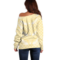 Pastel Yellow Mermaid Puakenikeni Maile Lei Off Shoulder Sweater