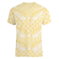 Pastel Yellow Mermaid Puakenikeni Maile Lei Women V-Neck T-Shirt