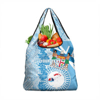 Fiji Day Grocery Bag Fijian Map Hibiscus Tapa Pattern LT01 1-pack One Size Blue - Polynesian Pride